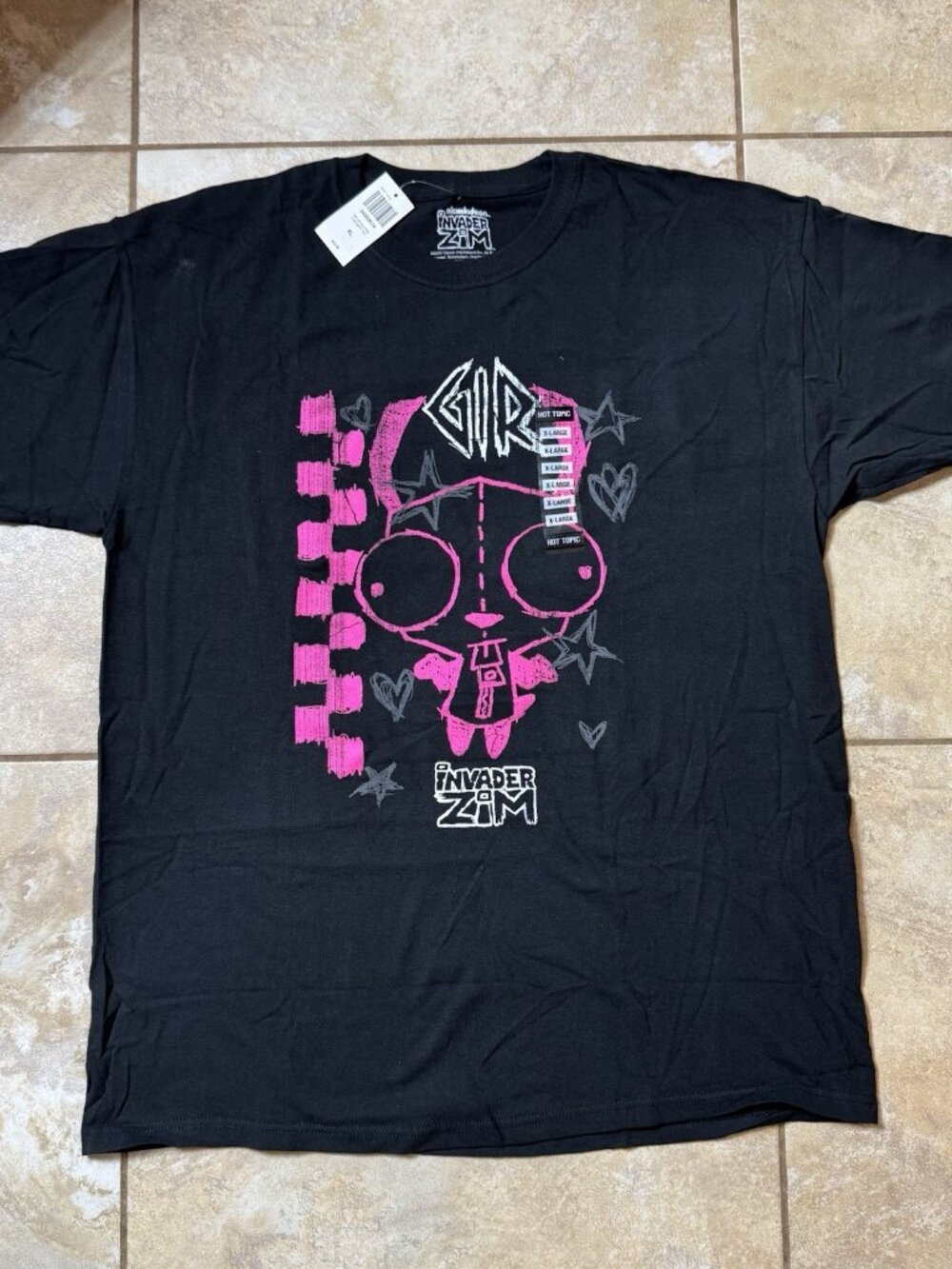 Invader Zim GIR Pink Chalk Art Black T-Shirt X-LARGE New With Tags